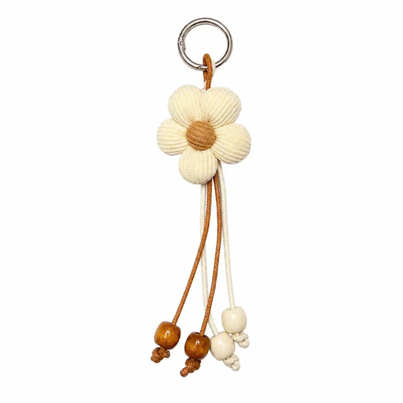 Móc Khóa Hoa Cúc Vải Tăm Cunbag Charm Treo Túi Xách Hình Bông Hoa Phối Hạt Gỗ Vintage PK049