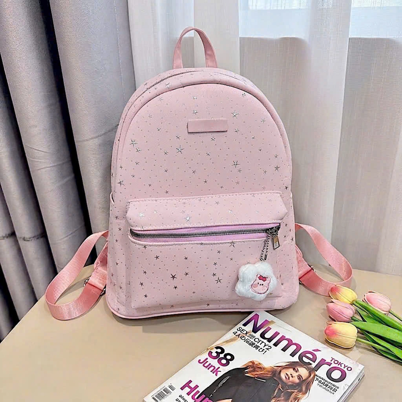 [ BACK TO SCHOOL ]- {Kèm Móc Gấu} BaLô Họa Tiết Dải Ngân Hà Nhỏ Gọn Đi Chơi Phối Bông Xù Cute BL415