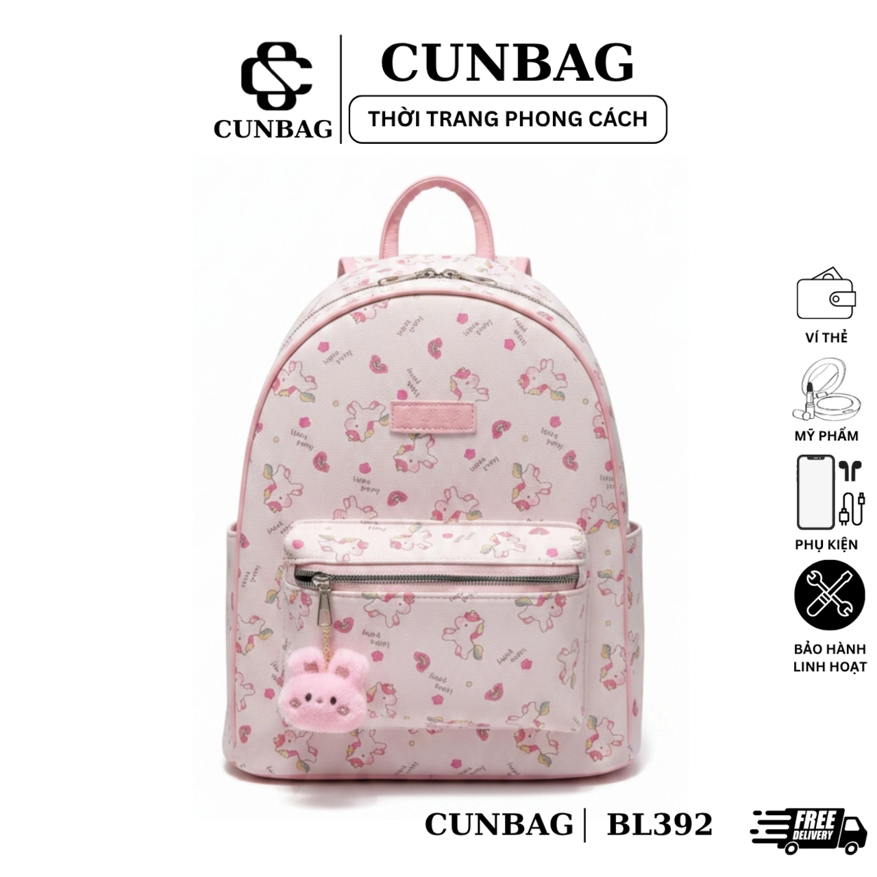 [ BACK TO SCHOOL ] [Tặng Móc Khóa] Balo Thời Trang Nữ In Hình Đáng Yêu Nhiều Ngăn Màu Sắc Pastel Dạo Phố BL392