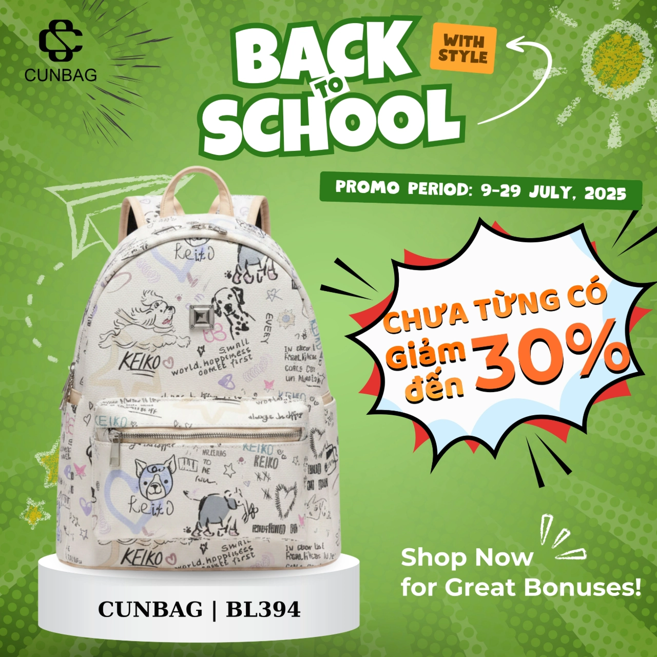[ BACK TO SCHOOL ] Balo Cunbag Họa Tiết Vẽ Doodle Cá Tính Phong Cách Hàn Quốc Cho Học Sinh BL394