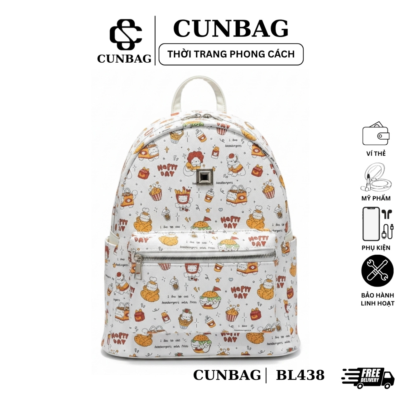 [ BACK TO SCHOOL ] Balo Thời Trang Nữ Cunbag Họa Tiết Chibi Đáng Yêu Balo Đeo Vai Nhiều Ngăn Màu Pastel Đi Chơi BL438