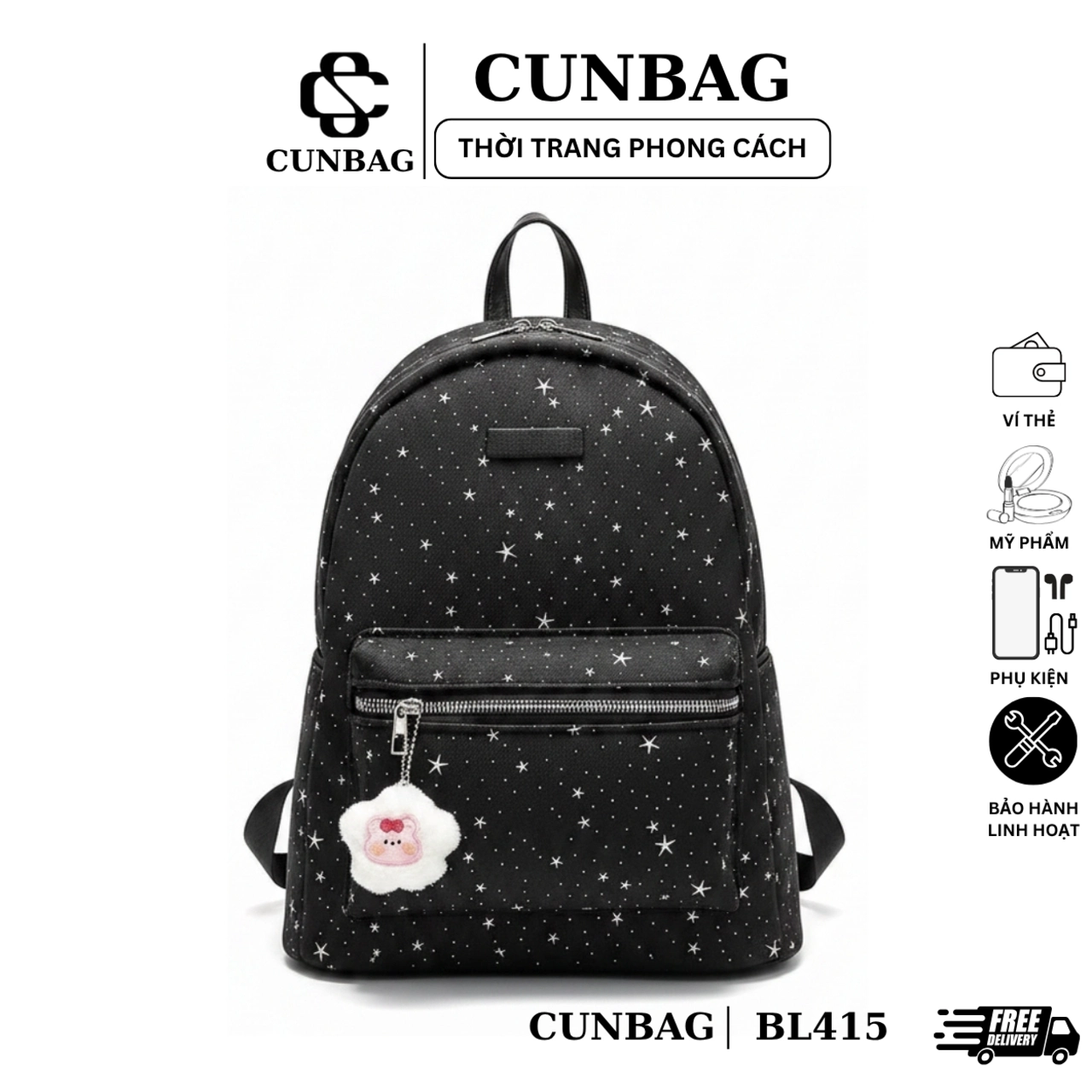 [ BACK TO SCHOOL ]- {Kèm Móc Gấu} BaLô Họa Tiết Dải Ngân Hà Nhỏ Gọn Đi Chơi Phối Bông Xù Cute BL415