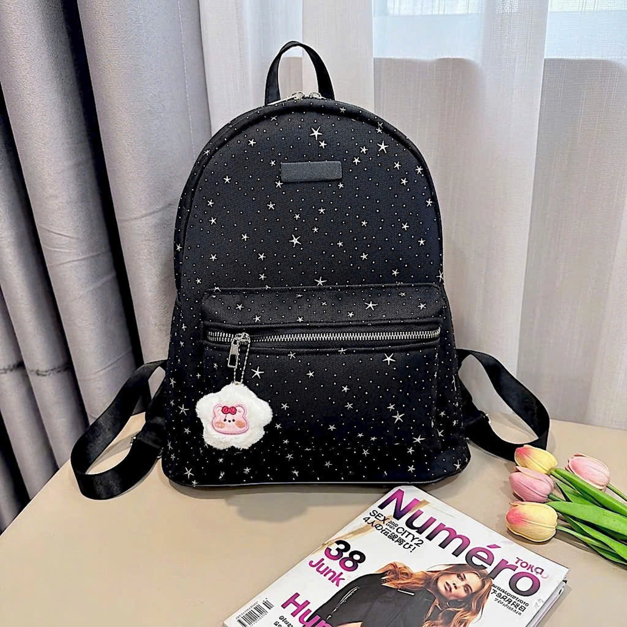 [ BACK TO SCHOOL ]- {Kèm Móc Gấu} BaLô Họa Tiết Dải Ngân Hà Nhỏ Gọn Đi Chơi Phối Bông Xù Cute BL415