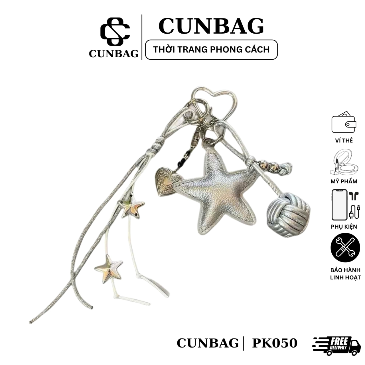 Móc Khóa Charm Cunbag Ngôi Sao Phụ Kiện Treo Balo Túi Xách Quả Cầu Chỉ Đan Tua Rua Xinh PK050