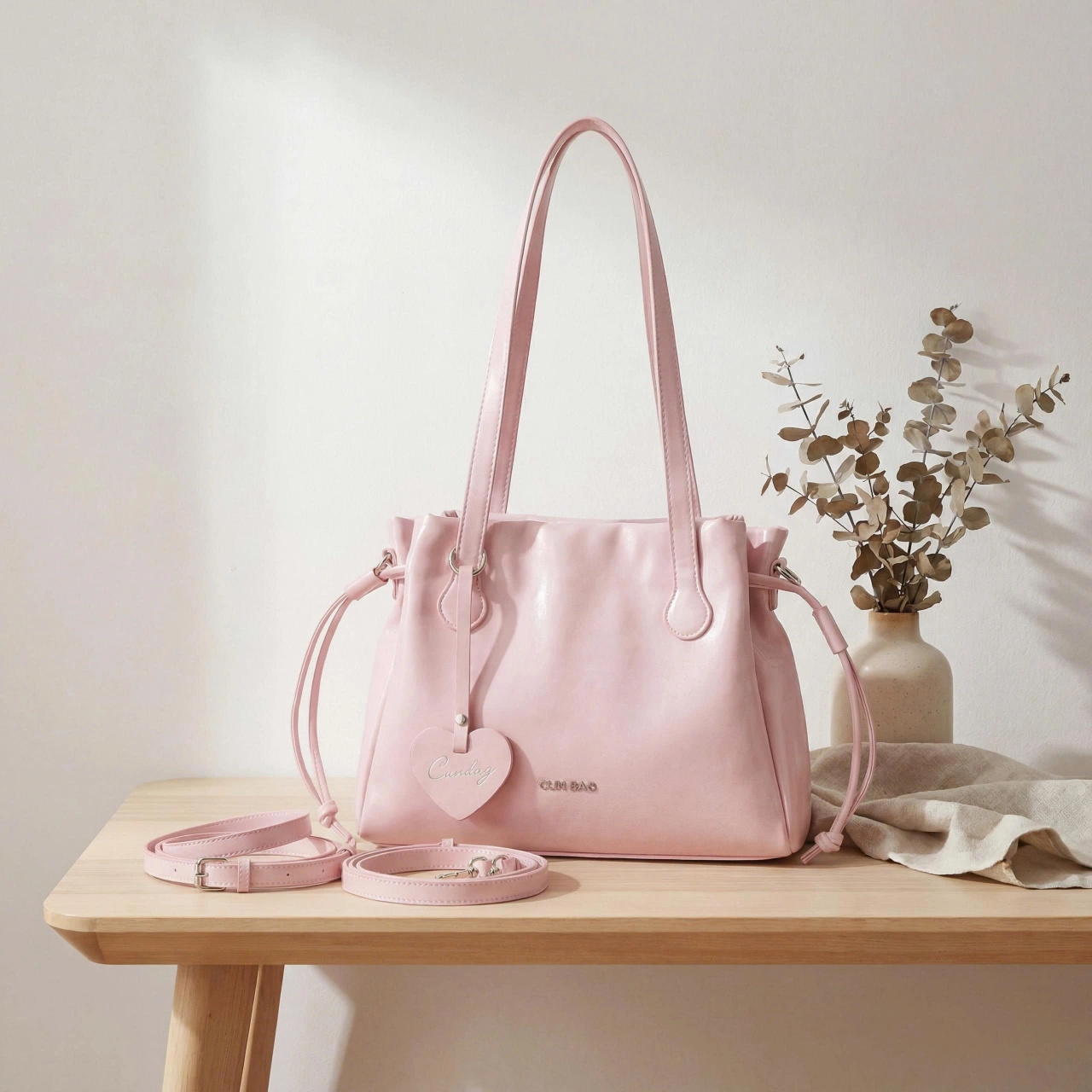 (Tăng Charm Tym Cunbag) Túi Xách Nữ Dây Rút Da Bóng Cao Cấp Quai Dài Đeo Vai Phong Cách Hàn Quốc Thanh Lịch CUN701