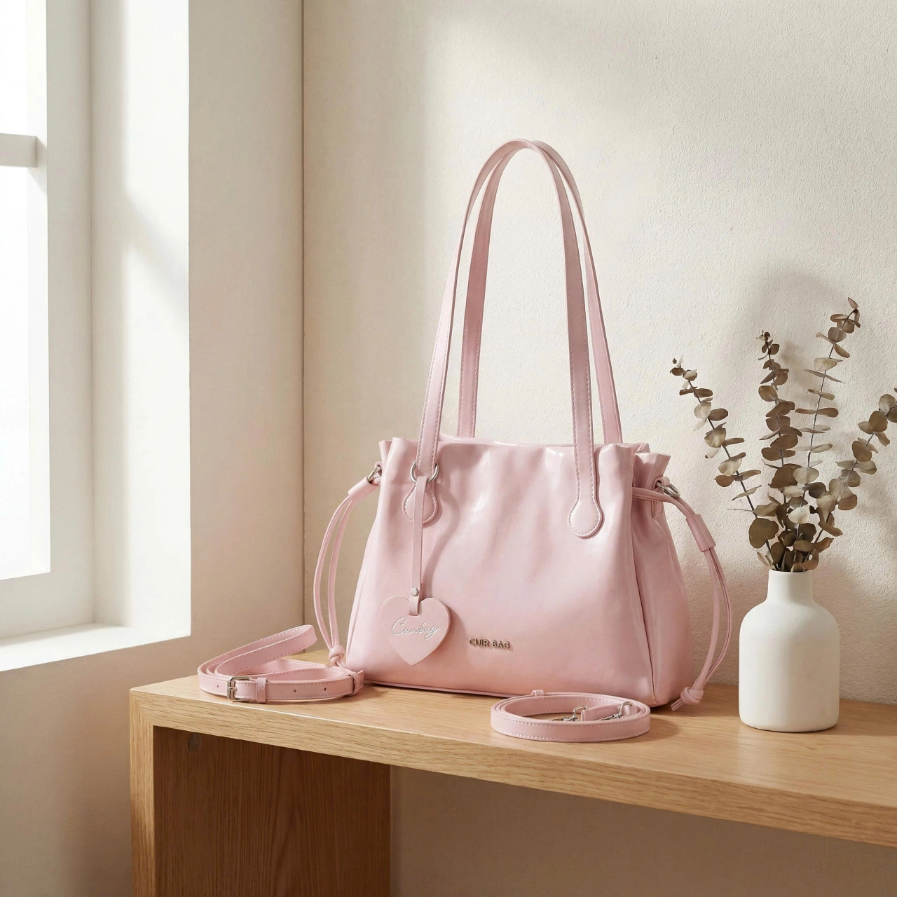 (Tăng Charm Tym Cunbag) Túi Xách Nữ Dây Rút Da Bóng Cao Cấp Quai Dài Đeo Vai Phong Cách Hàn Quốc Thanh Lịch CUN701