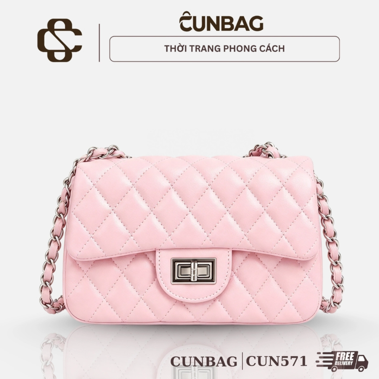 (Xích Dày) Túi Xách Nữ Cunbag Khóa Xoay Chần Ô Trám Da Dày Dặn Sang Trọng Kiểu Dáng Basic CUN571