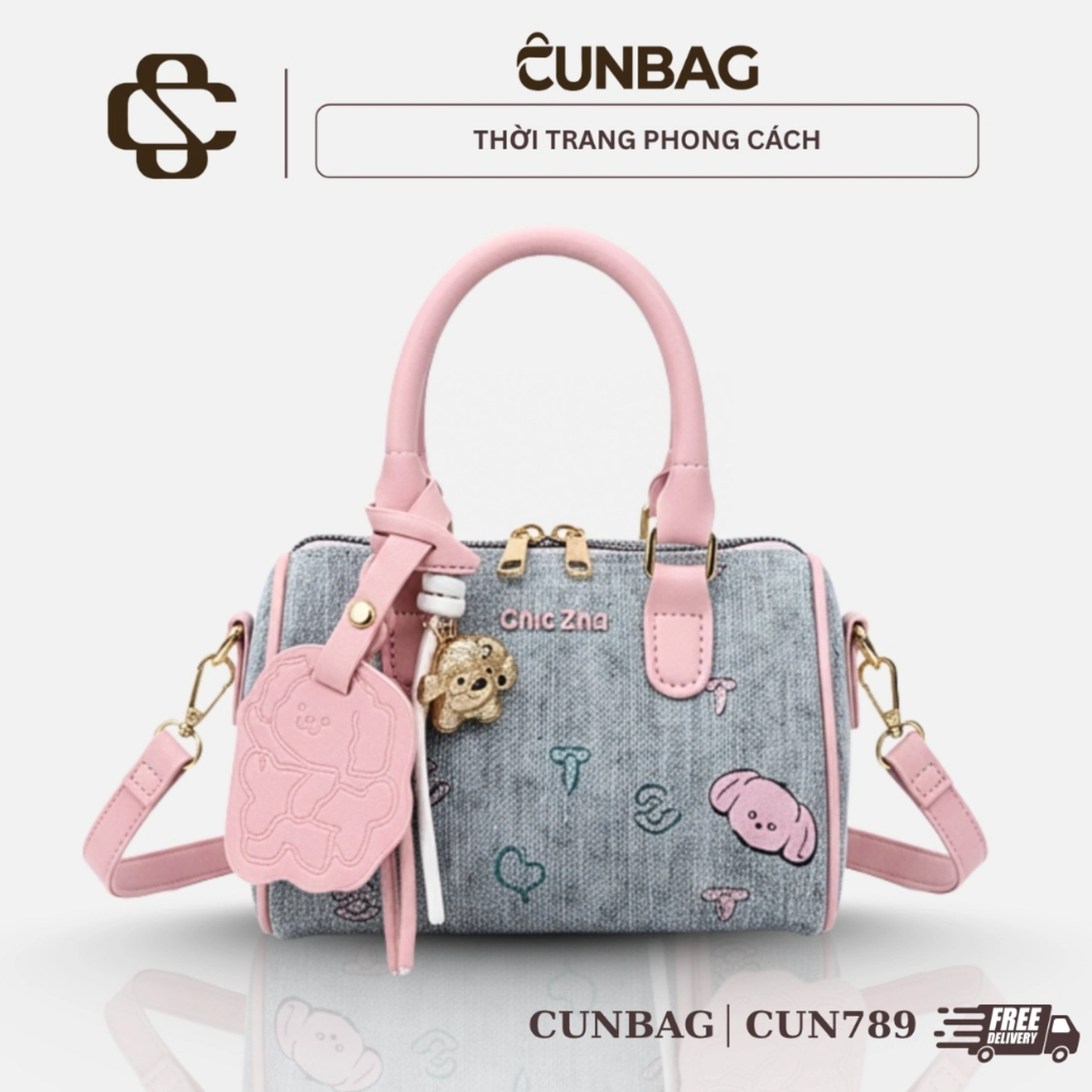 (Tặng Móc) Túi Xách Nữ Cunbag Dáng Trống Chio  Đeo Chéo Dễ Thương  CUN789