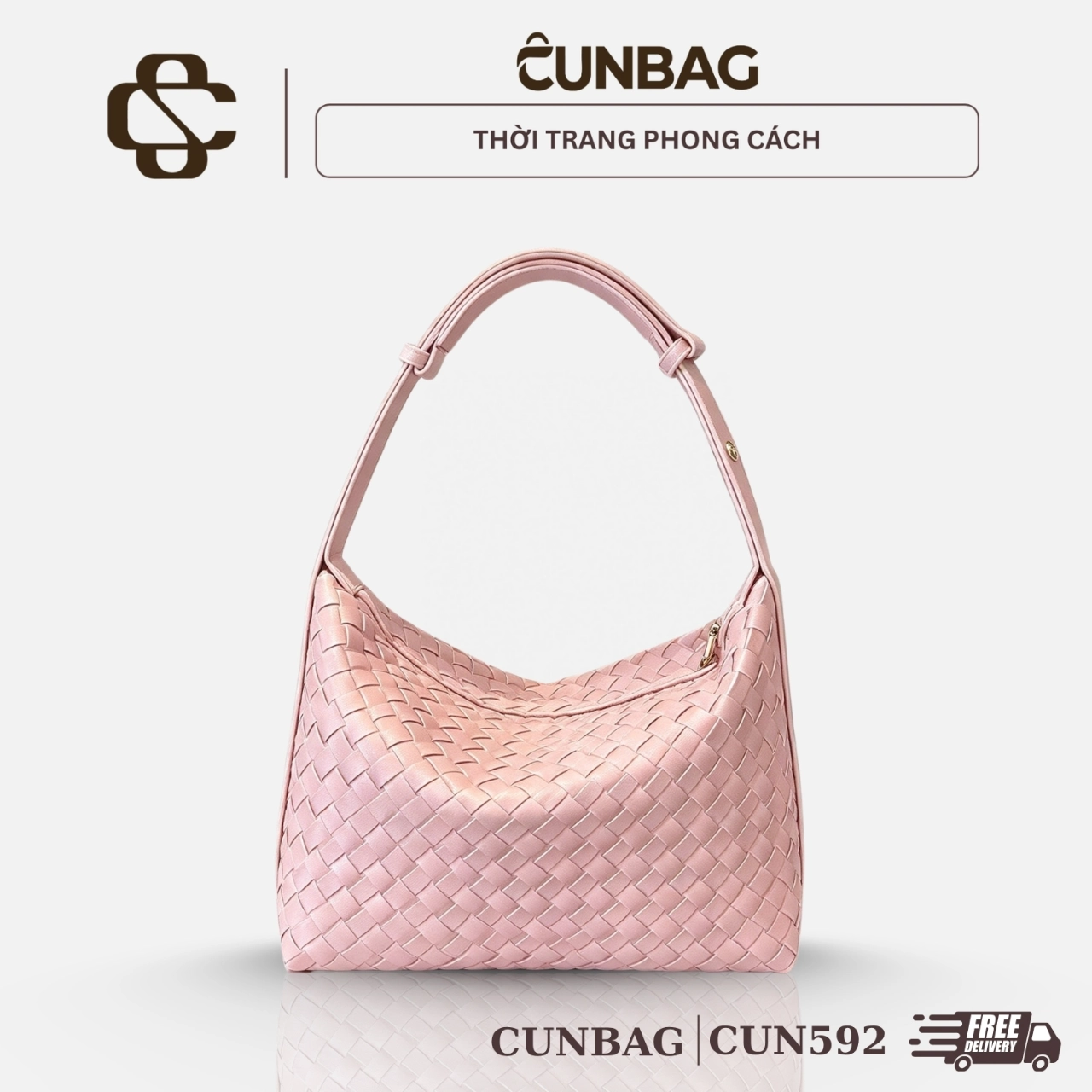 Túi Hobo Nữ Cunbag Dáng Vòm Da Đan Thủ Công Giỏ Kẹp Nách Tối Giản Sang Trọng Đi Làm Công Sở CUN592