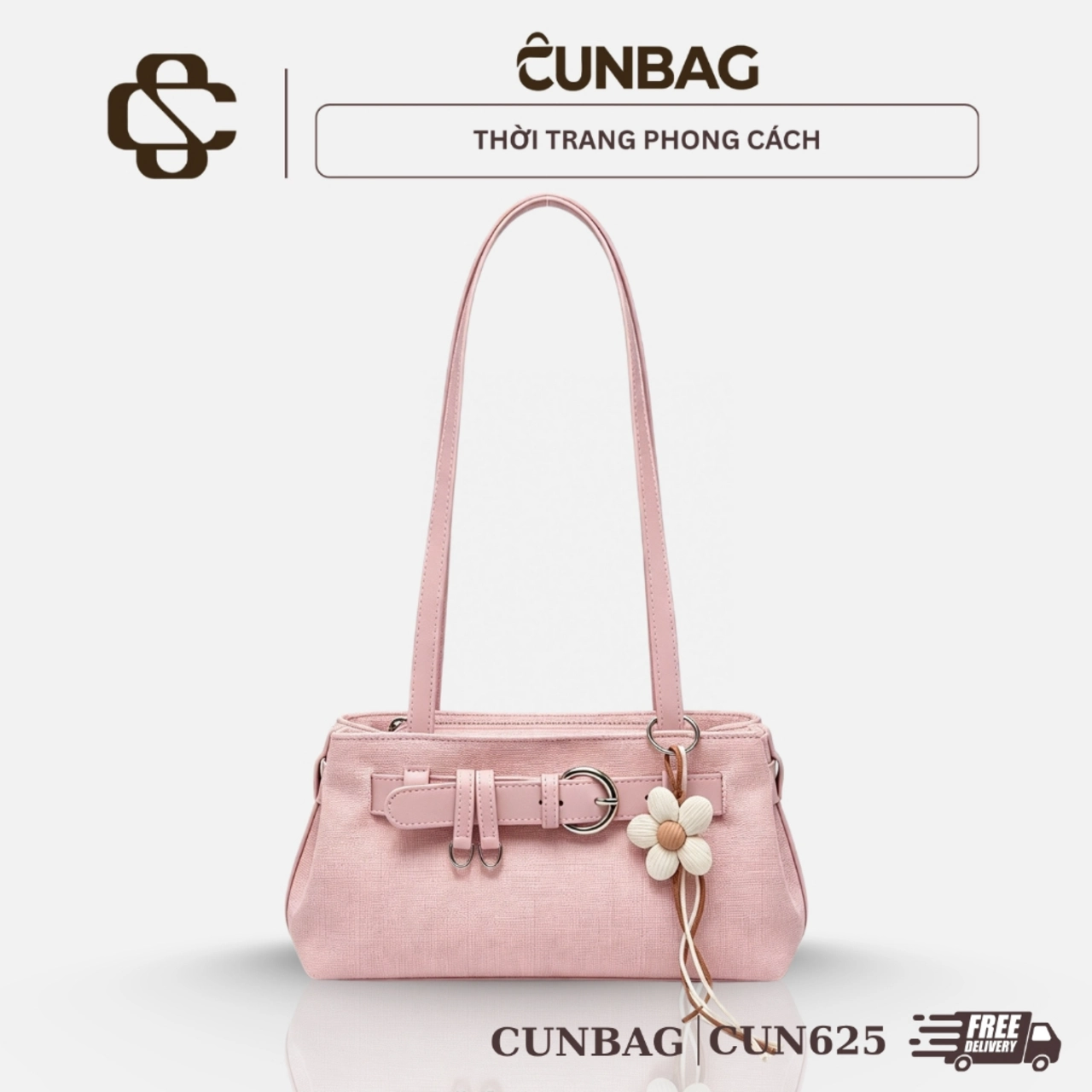 (Tặng Charm Hoa) Túi Xách Nữ Cunbag Mẫu Mới Thắt Đai Khóa Tròn Da Mềm Cá Tính CUN625
