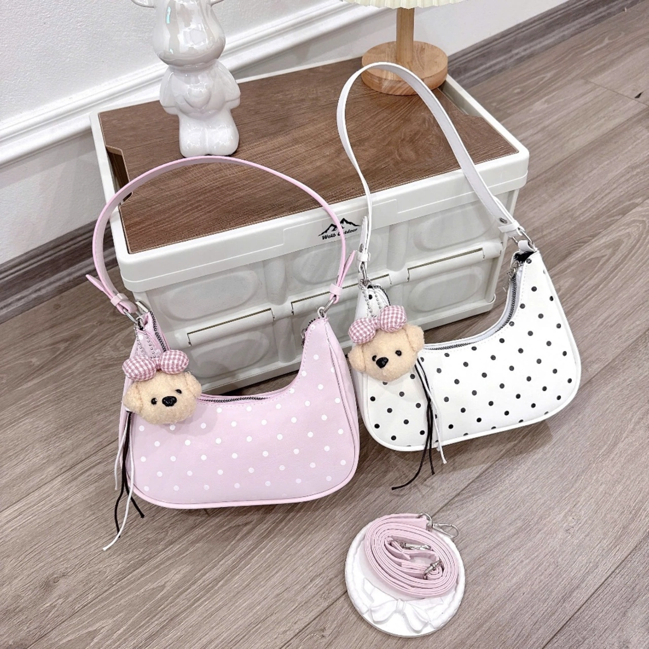 (Tặng Charm Gấu) Túi Xách Nữ Cunbag Hobo Bo Cong Sành Điệu Da Mềm Họa Tiết Bi Nhỏ Dạo Phố CUN781
