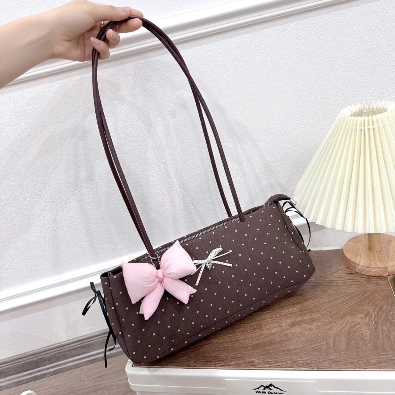 (Tặng Charm Nơ) Túi Xách Nữ Cunbag Baguette Chấm Bi Túi Kẹp Nách Coquette Đính Nơ Vải CUN698