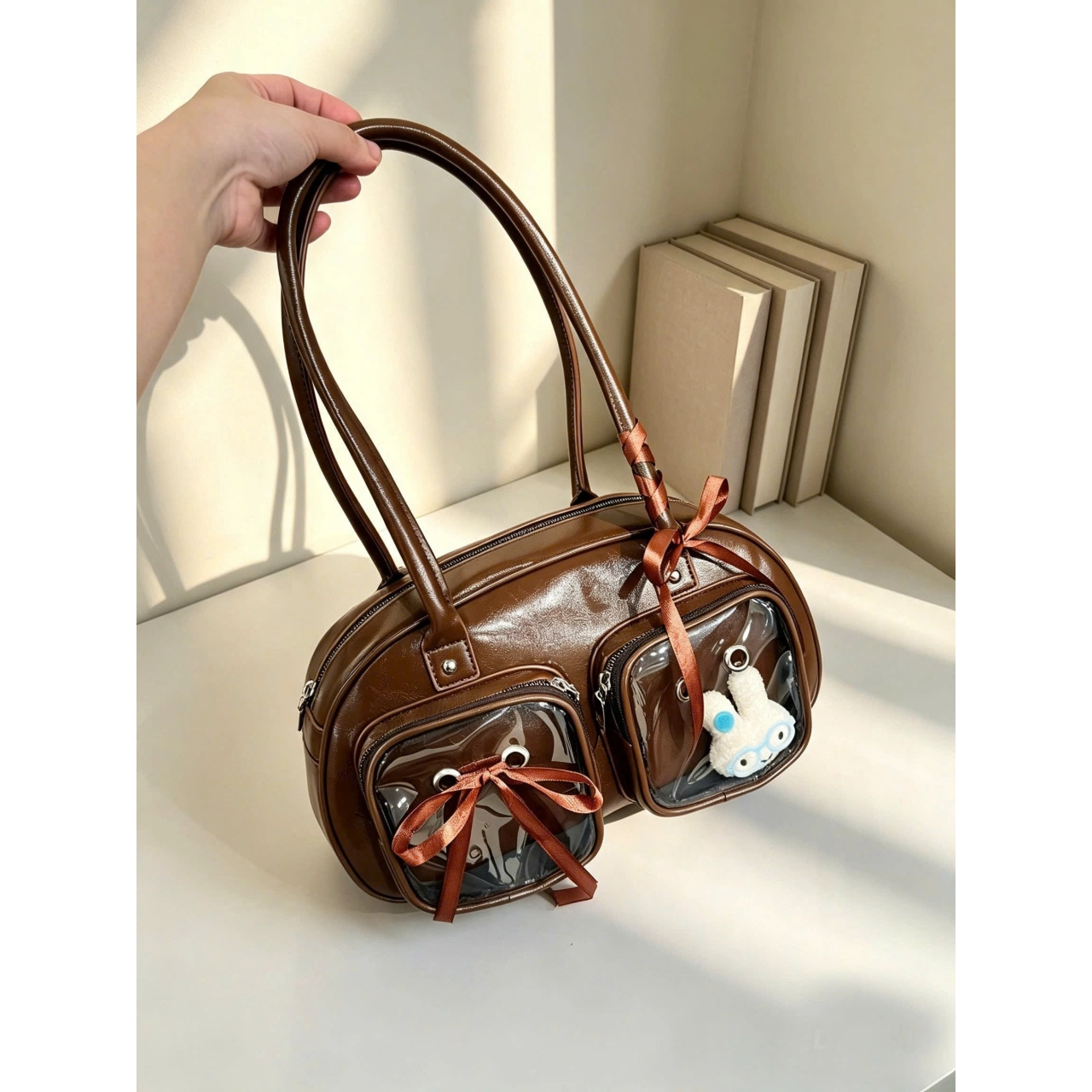 (Tặng Charm) Túi Xách Nữ Cunbag Dáng Trống Boston Phối Ngăn Trong Suốt Đựng Gấu Bông CUN453