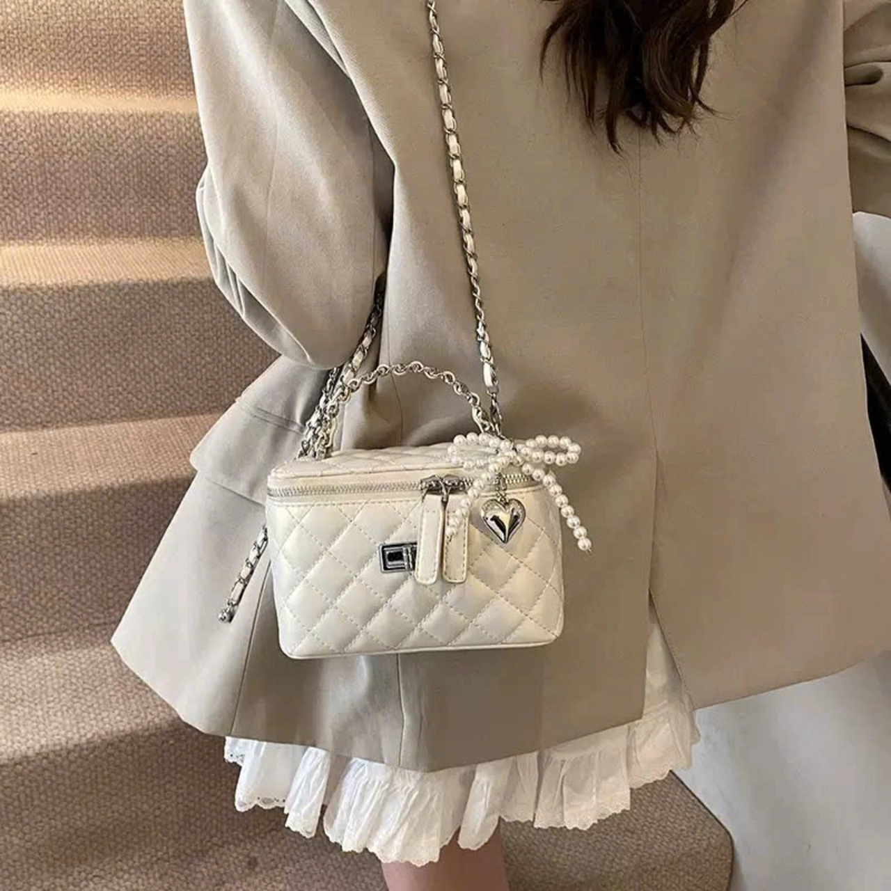 (Tặng Móc Ngọc) Túi Xách Nữ Cunbag Cốp Trần Ô Cao Cấp Sang Trọng Dự Tiệc Kèm Charm Ngọc  CUN801