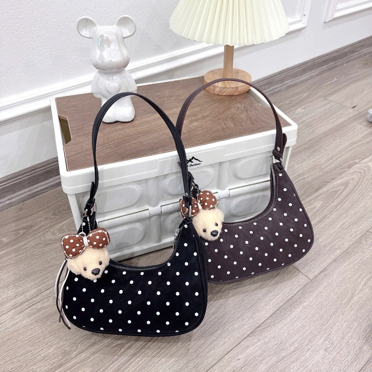 (Tặng Charm Gấu) Túi Xách Nữ Cunbag Hobo Bo Cong Sành Điệu Da Mềm Họa Tiết Bi Nhỏ Dạo Phố CUN781