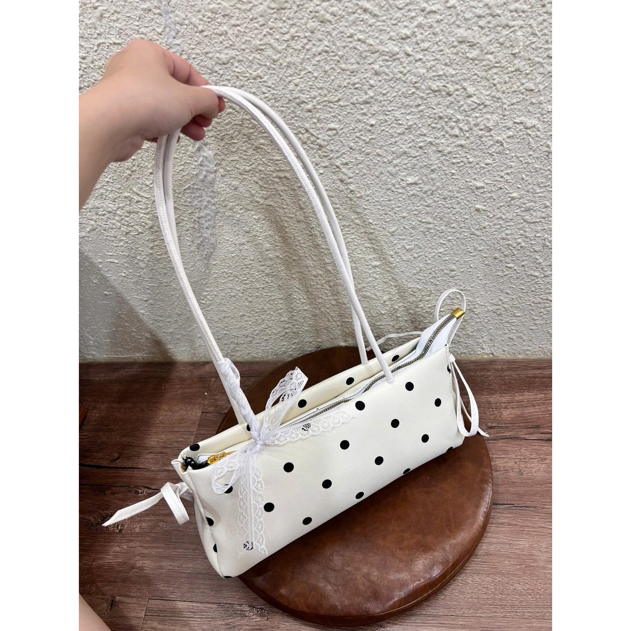 Túi Xách Nữ Cunbag Dáng Dài Chấm Bi Vintage Đính Nơ Ren Túi Đeo Vai Phong Cách Hàn Quốc Thanh Lịch Chơi CUN034