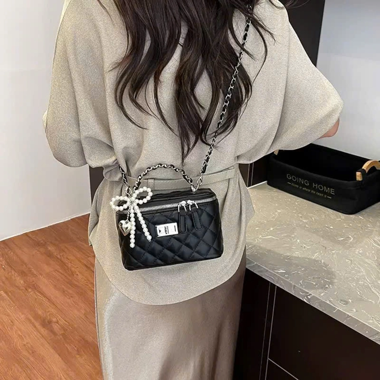 (Tặng Móc Ngọc) Túi Xách Nữ Cunbag Cốp Trần Ô Cao Cấp Sang Trọng Dự Tiệc Kèm Charm Ngọc  CUN801
