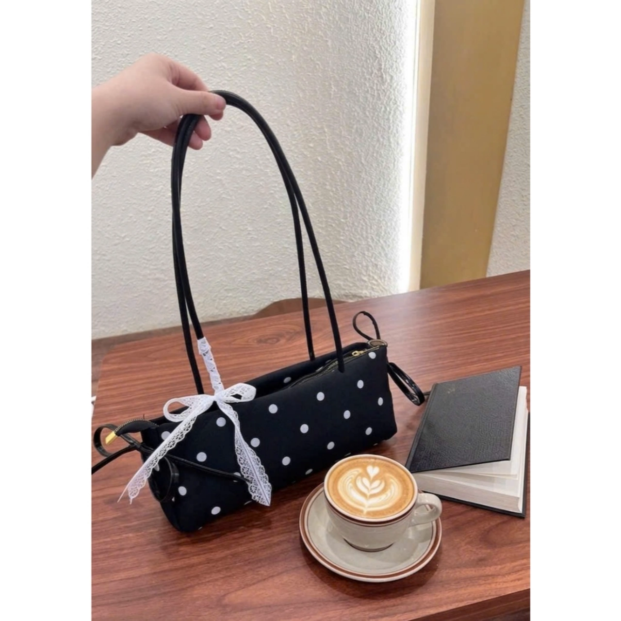 Túi Xách Nữ Cunbag Dáng Dài Chấm Bi Vintage Đính Nơ Ren Túi Đeo Vai Phong Cách Hàn Quốc Thanh Lịch Chơi CUN034