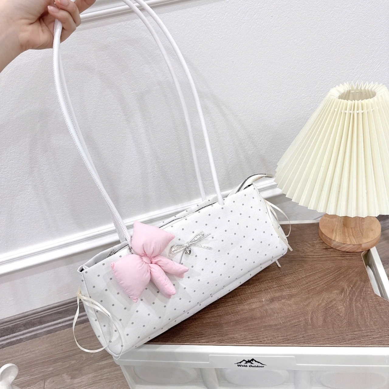 (Tặng Charm Nơ) Túi Xách Nữ Cunbag Baguette Chấm Bi Túi Kẹp Nách Coquette Đính Nơ Vải CUN698
