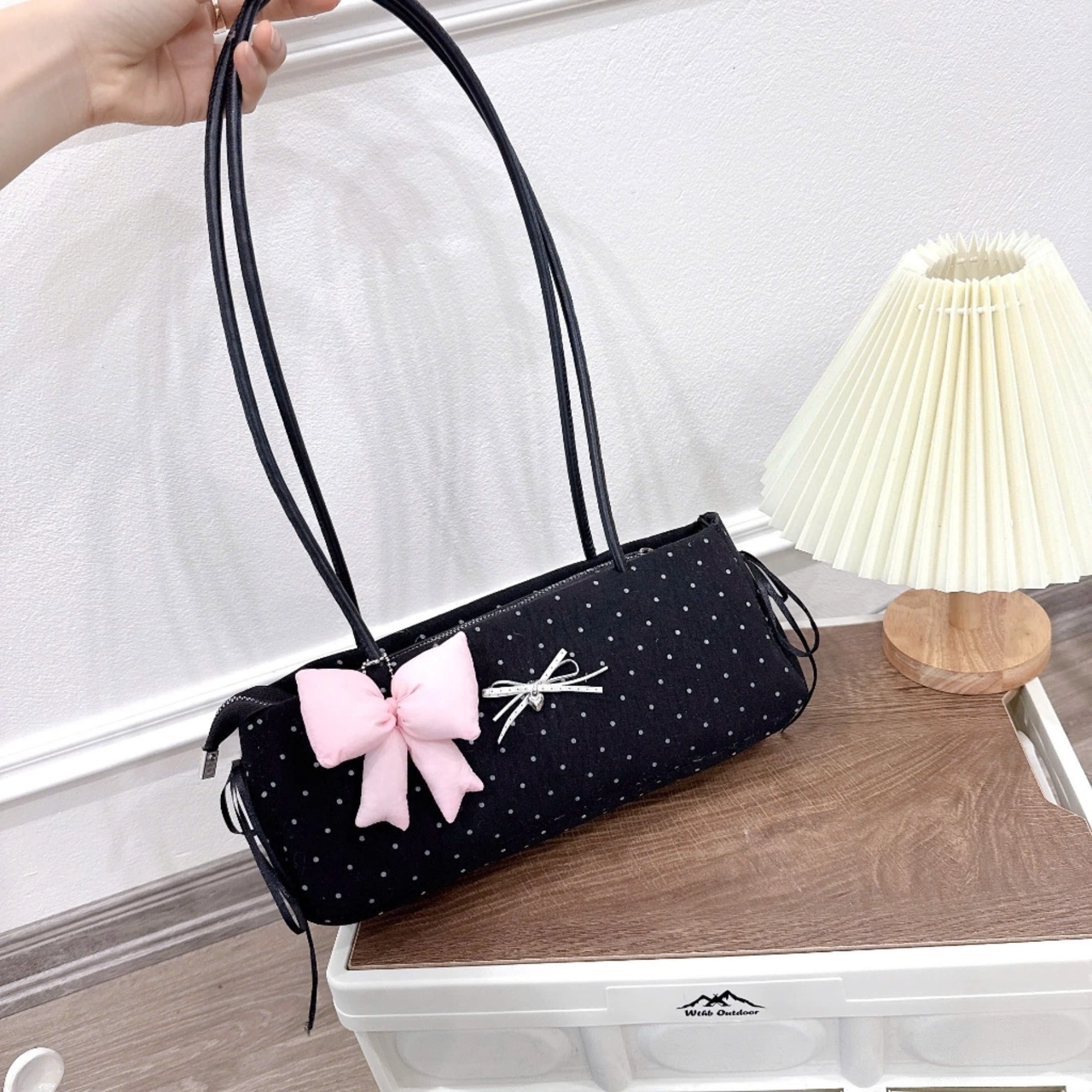(Tặng Charm Nơ) Túi Xách Nữ Cunbag Baguette Chấm Bi Túi Kẹp Nách Coquette Đính Nơ Vải CUN698