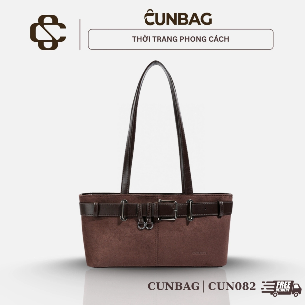 Túi Đeo Vai CUNBAG - Chất Da Lộn Cao Cấp Phối Đai Khóa Cá Tính Phong Cách Vintage Retro Đi Chơi Đi Làm CUN082