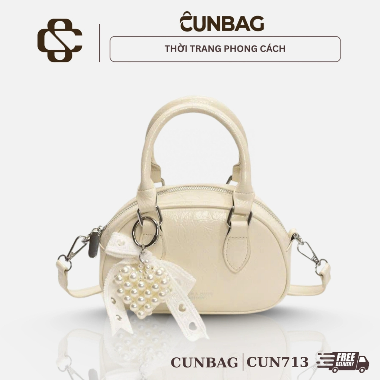 (Tặng Nơ Xinh) Túi Xách Nữ Đeo Chéo Tặng Kèm Charm Nơ Ngọc Phong Cách Hàn Quốc CUN713