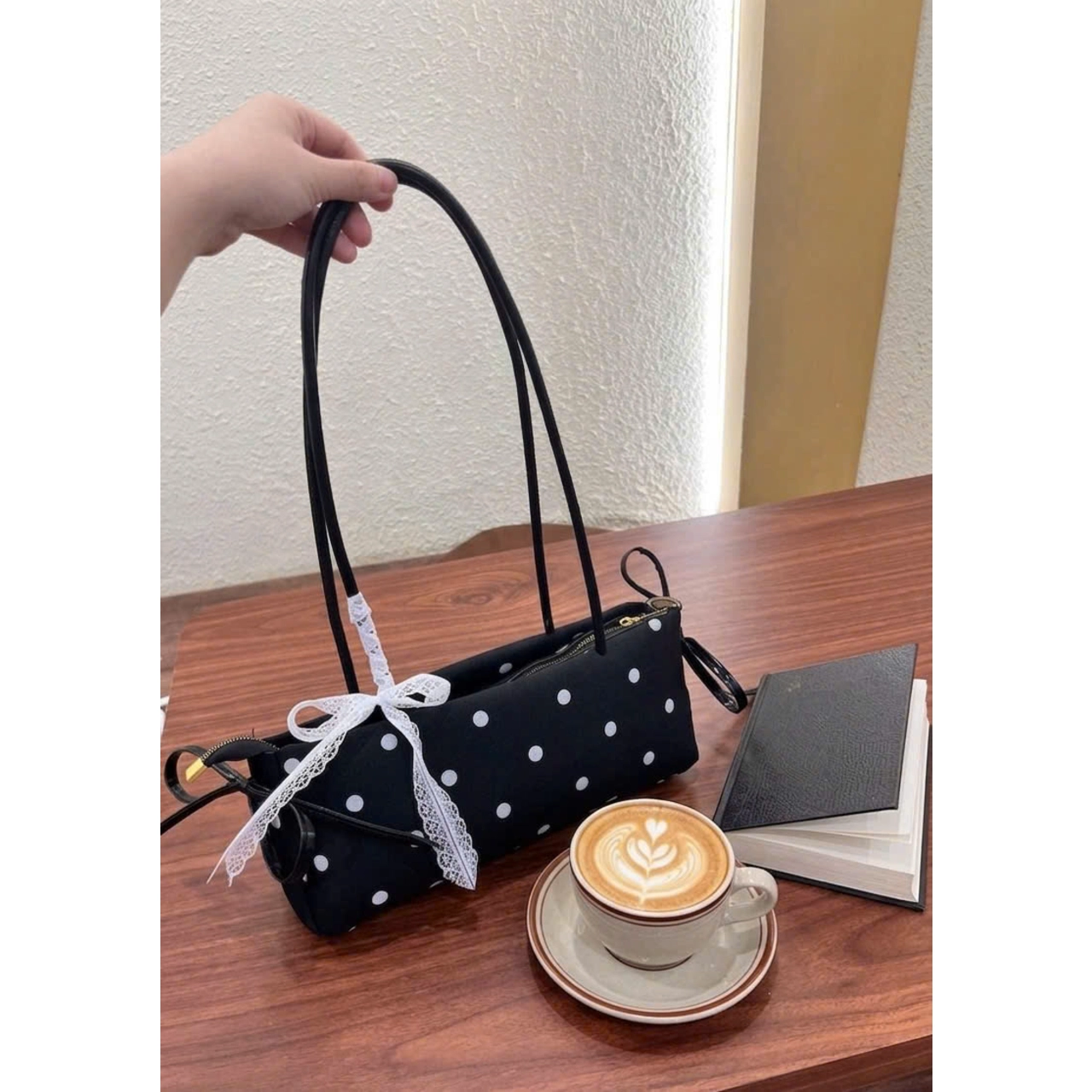 Túi Xách Nữ Cunbag Dáng Dài Chấm Bi Vintage Đính Nơ Ren Túi Đeo Vai Phong Cách Hàn Quốc Thanh Lịch Chơi CUN034