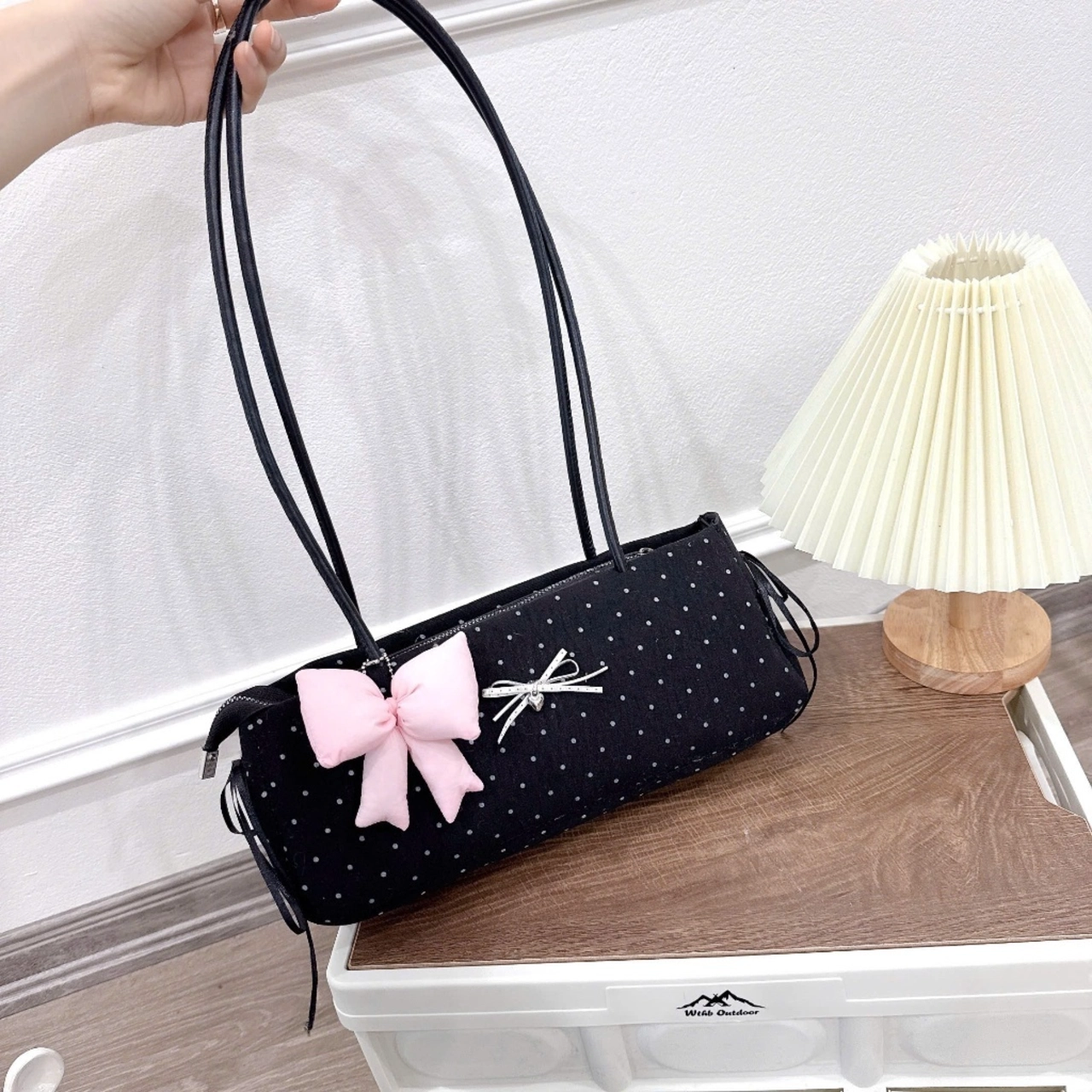 (Tặng Charm Nơ) Túi Xách Nữ Cunbag Baguette Chấm Bi Túi Kẹp Nách Coquette Đính Nơ Vải CUN698