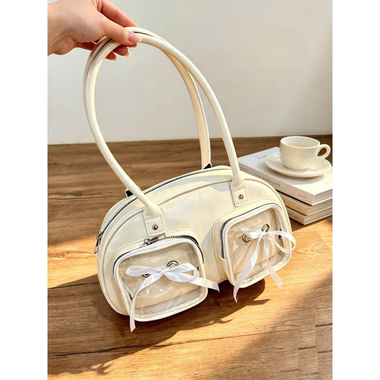 (Tặng Charm) Túi Xách Nữ Cunbag Dáng Trống Boston Phối Ngăn Trong Suốt Đựng Gấu Bông CUN453