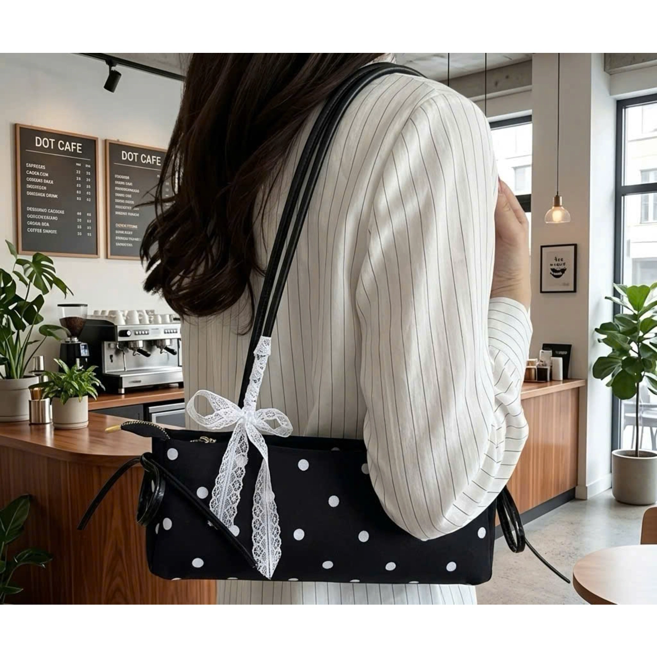 Túi Xách Nữ Cunbag Dáng Dài Chấm Bi Vintage Đính Nơ Ren Túi Đeo Vai Phong Cách Hàn Quốc Thanh Lịch Chơi CUN034