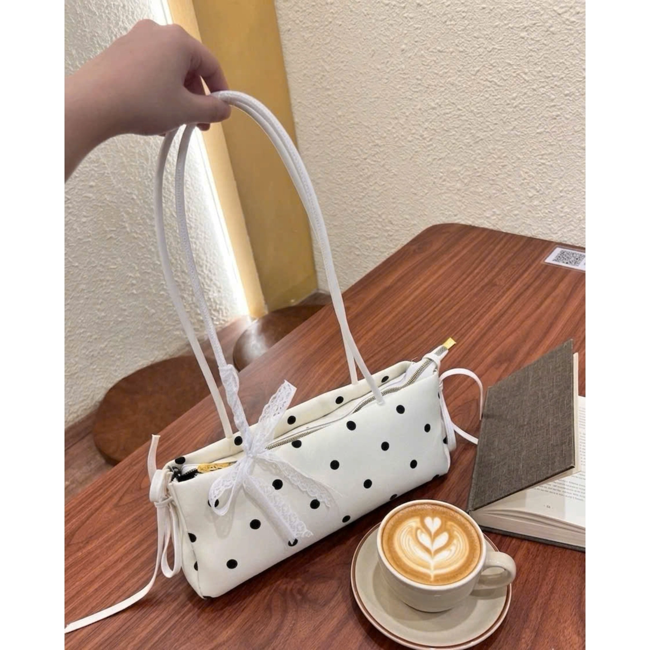 Túi Xách Nữ Cunbag Dáng Dài Chấm Bi Vintage Đính Nơ Ren Túi Đeo Vai Phong Cách Hàn Quốc Thanh Lịch Chơi CUN034