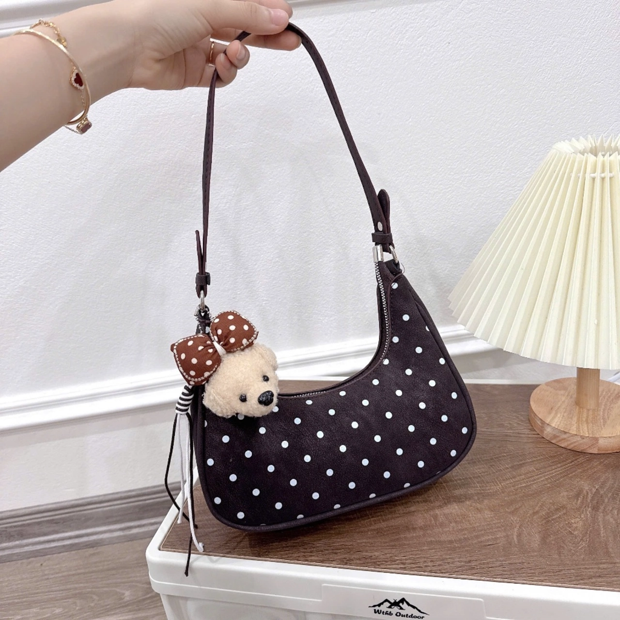 (Tặng Charm Gấu) Túi Xách Nữ Cunbag Hobo Bo Cong Sành Điệu Da Mềm Họa Tiết Bi Nhỏ Dạo Phố CUN781