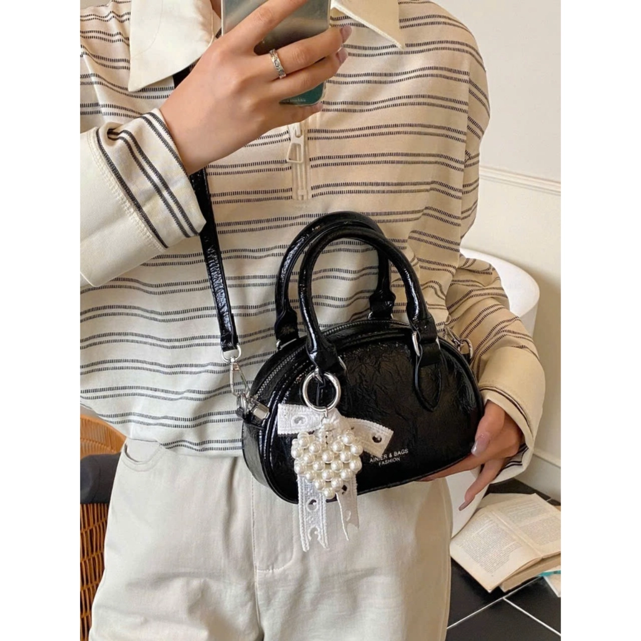 (Tặng Nơ Xinh) Túi Xách Nữ Đeo Chéo Tặng Kèm Charm Nơ Ngọc Phong Cách Hàn Quốc CUN713