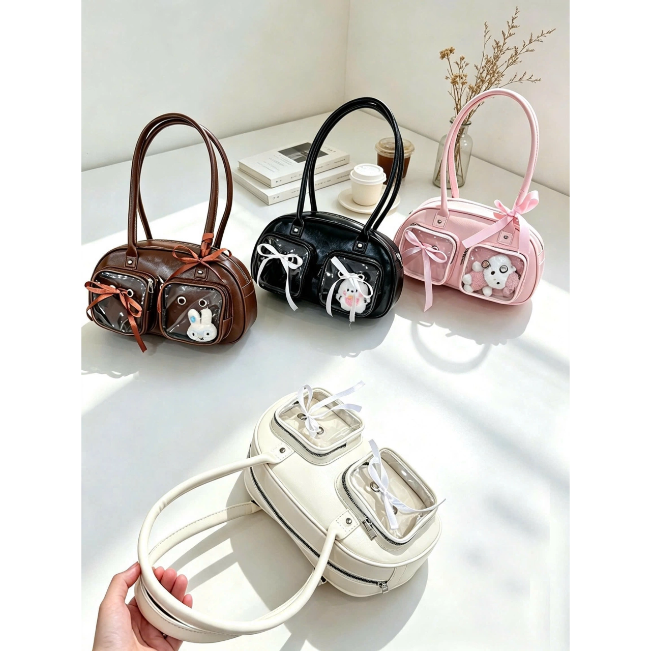 (Tặng Charm) Túi Xách Nữ Cunbag Dáng Trống Boston Phối Ngăn Trong Suốt Đựng Gấu Bông CUN453