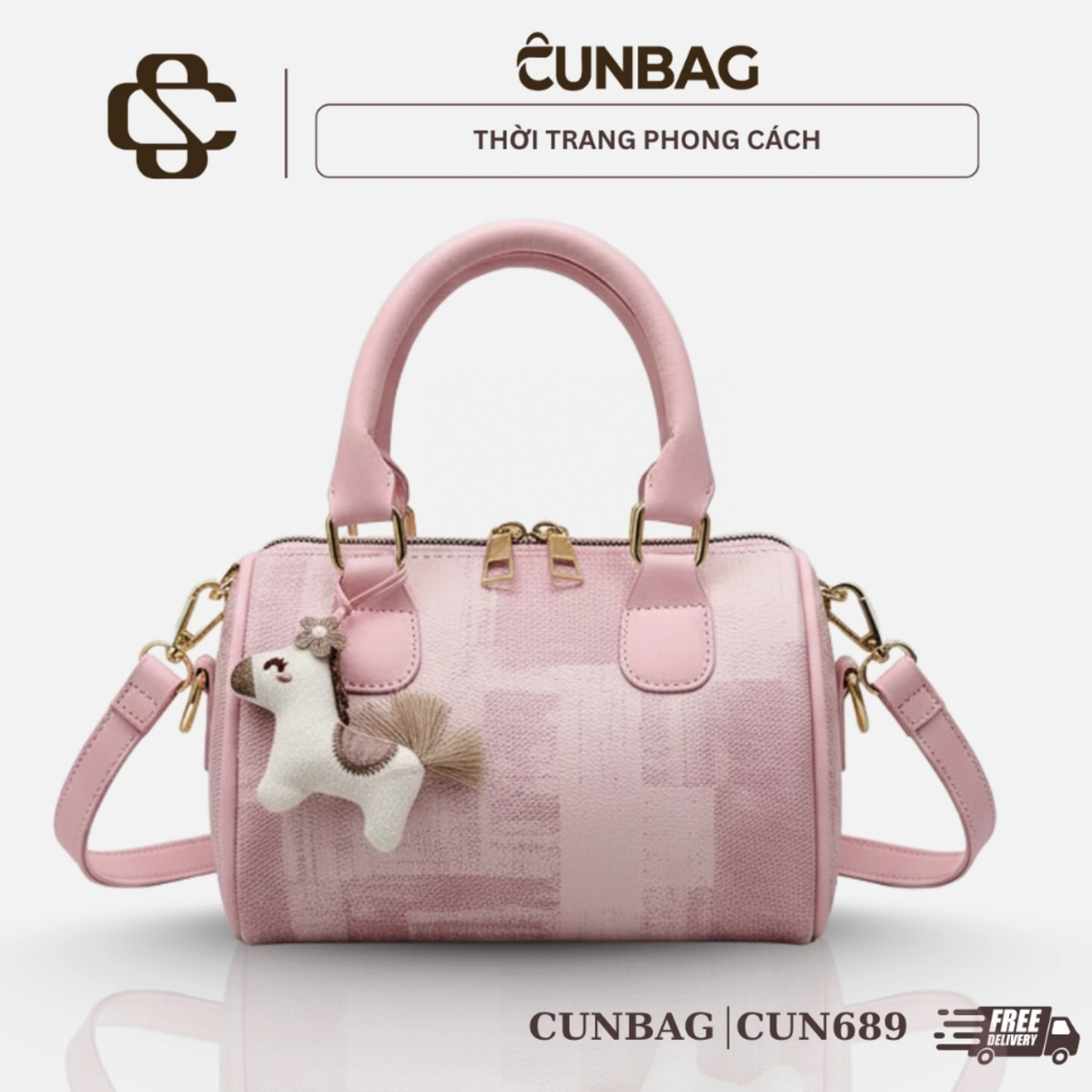 [ XẢ KHO ] (Tặng Móc Ngựa) Túi Xách Nữ Cunbag Cầm Tay Nữ Đi Chơi Kèm Phụ Kiện Ngựa Bông Cute CUN689
