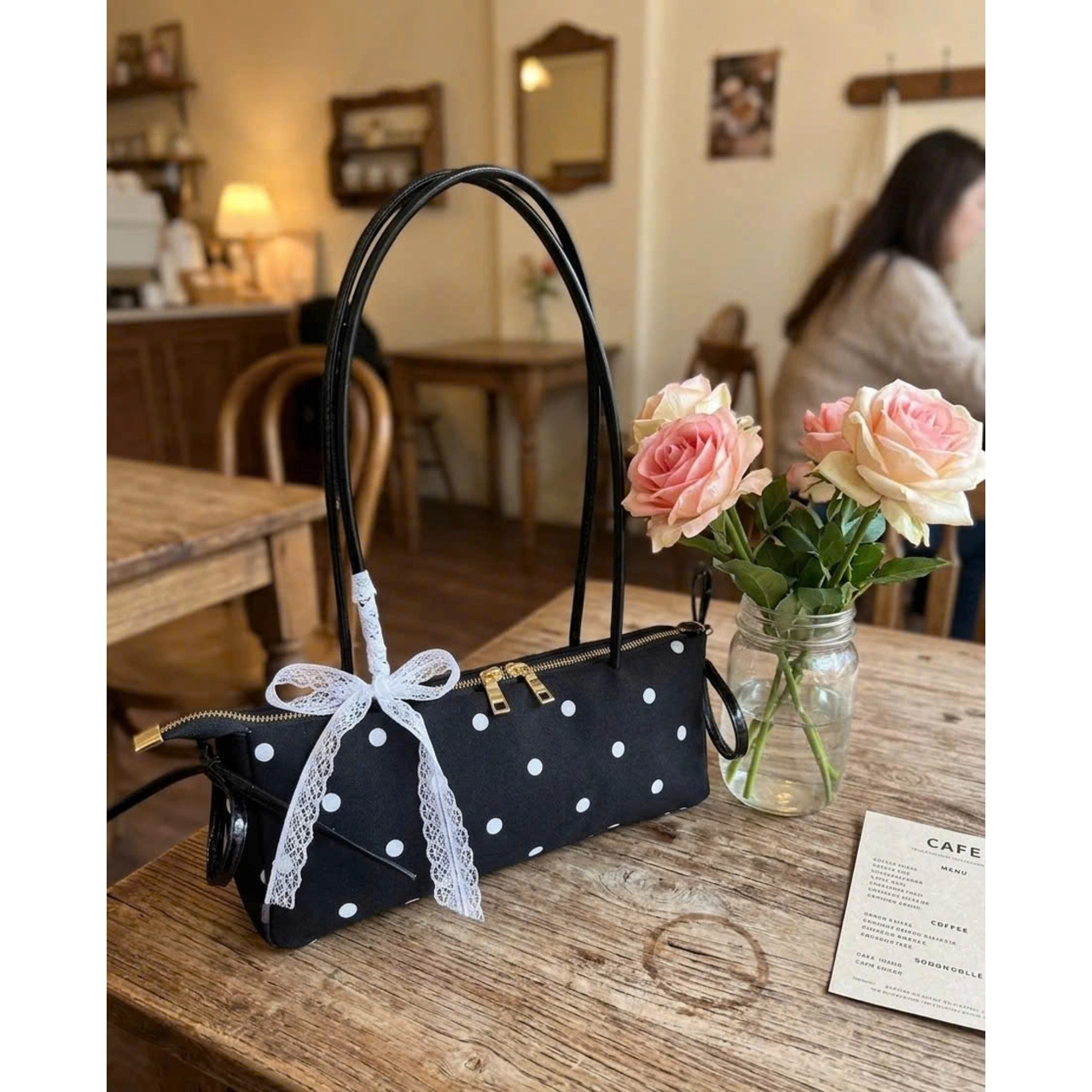 Túi Xách Nữ Cunbag Dáng Dài Chấm Bi Vintage Đính Nơ Ren Túi Đeo Vai Phong Cách Hàn Quốc Thanh Lịch Chơi CUN034