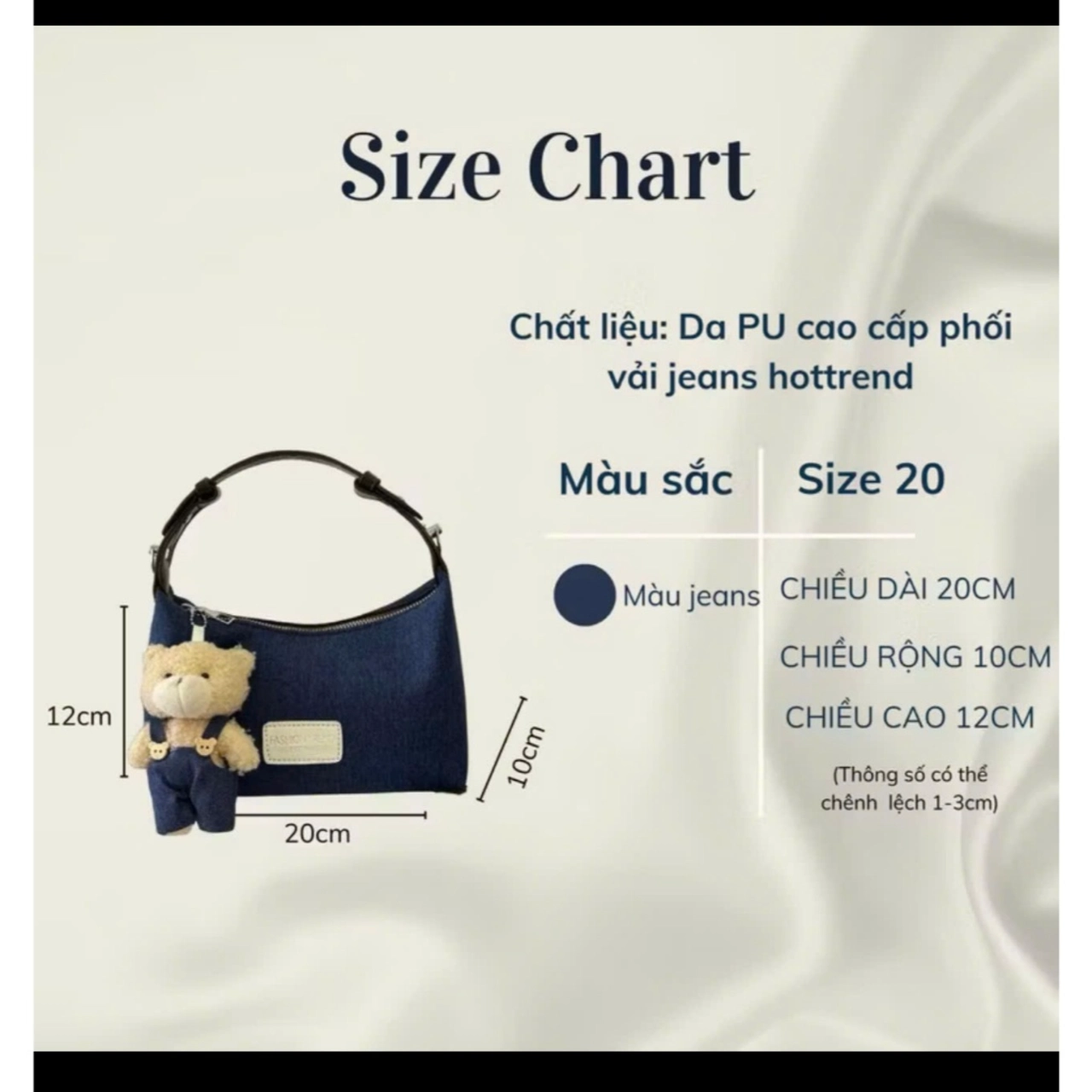 (Tặng Móc Gấu) Túi Xách Nữ Deo Chéo Có Quai Xách Tay Phối Vải Jeans Hottrend  CUN105