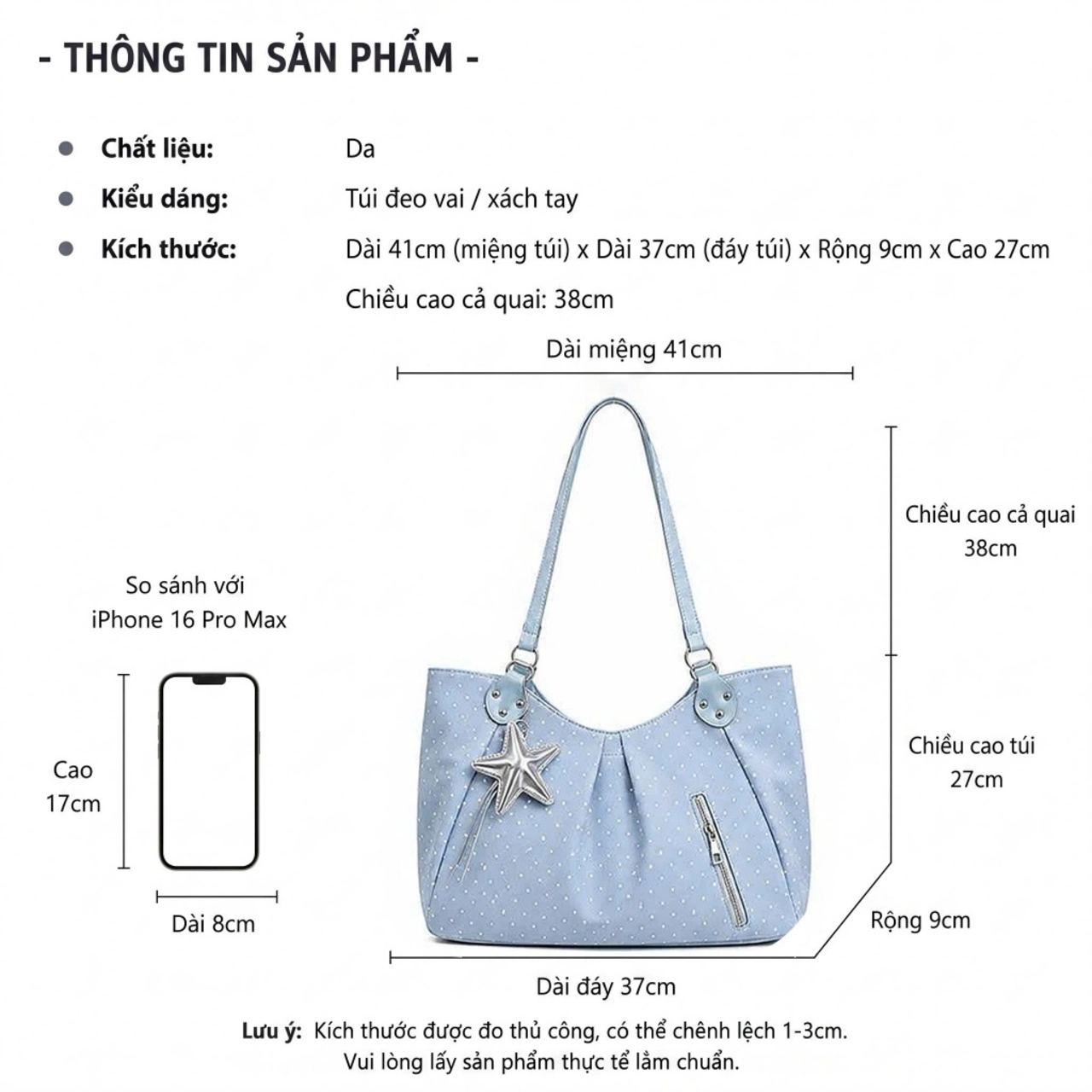 (Da Mềm - Tặng Charm Sao) Túi Xách Nữ Cunbag Chấm Bi Nhí Đeo Vai Đeo Chéo Xách Tay Tiện Lợi CUN523