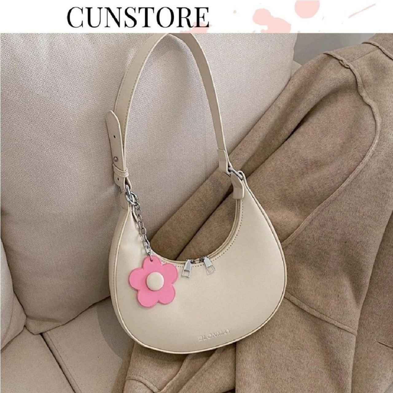 Túi Xách Nữ Cunbag Dáng Trăng Khuyết Hobo - Túi Đeo Vai Da Mềm Trơn Tặng Charm Bông Hoa Hàn Quốc CUN024