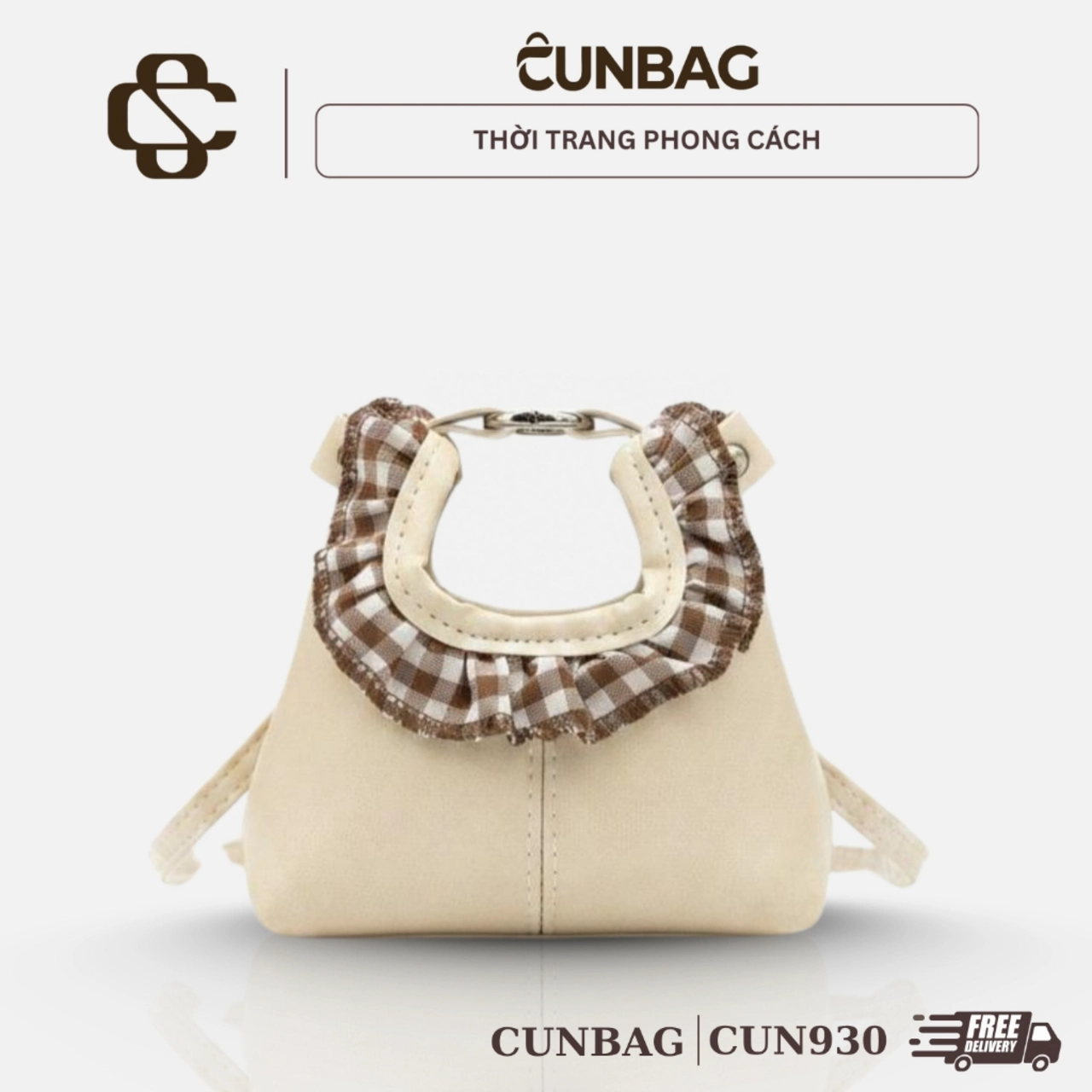 Túi Xách Nữ Mini Size 12cm Da Mềm Đeo Chéo Phối Rèm Vải Dễ Thương CUN930